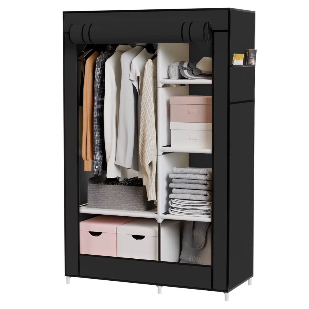 silver dress sandals Portable Fabric Wardrobe Closet – 9-Shelf Storage Organizer with Hanging  Rods main image 0