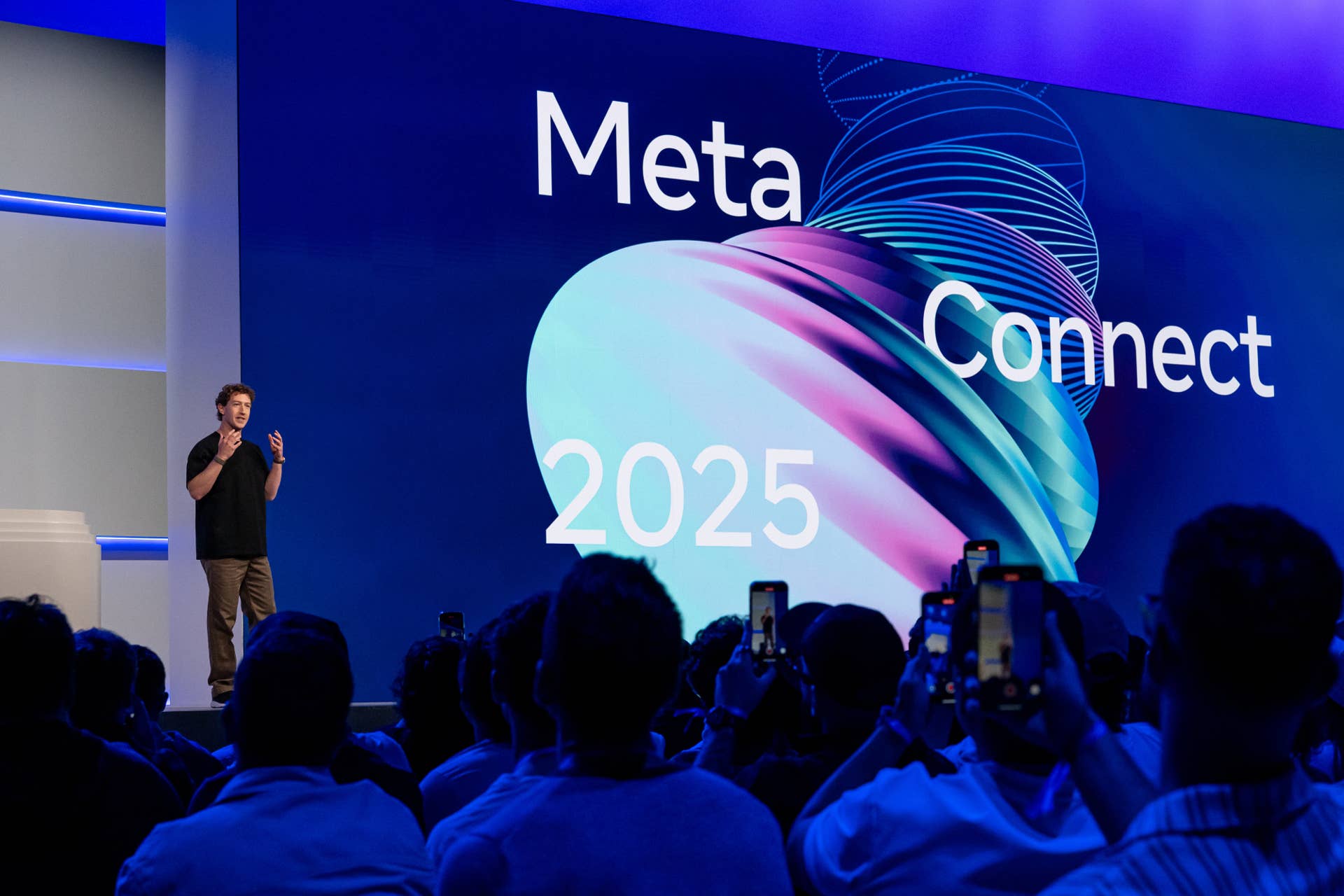 Mark Zuckerberg at Meta Connect event in Menlo Park, unveiling smart glasses, September 2025.