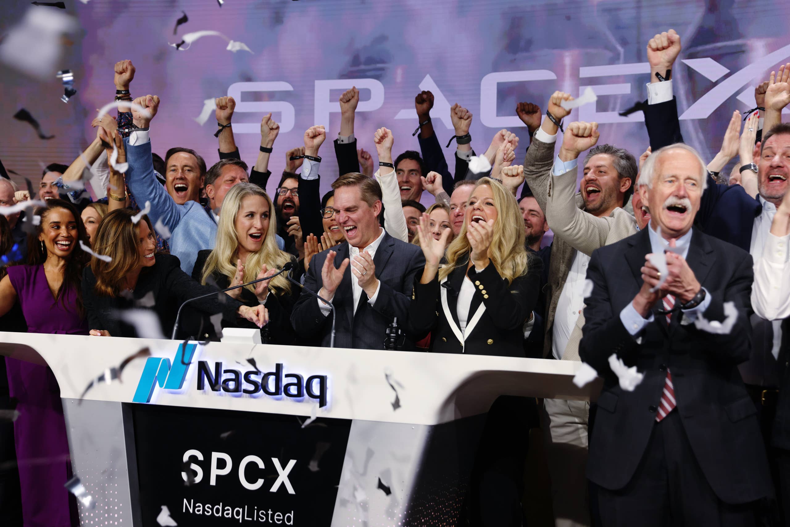 SpaceX initial public offering (IPO) at the Nasdaq MarketSite in New York, US, on Friday, June 12, 2026.