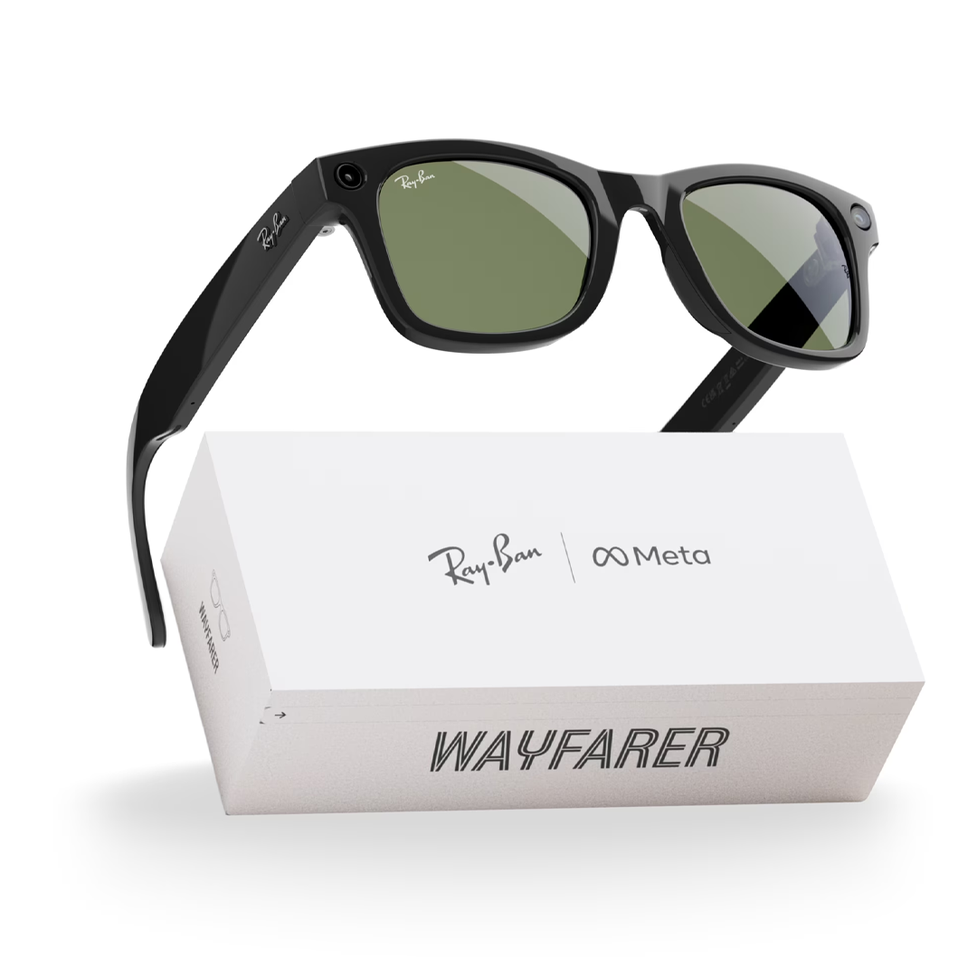 The Ray-Ban Meta Wayfarer Smart AI Glasses, pictured here, is available now at Walmart.
