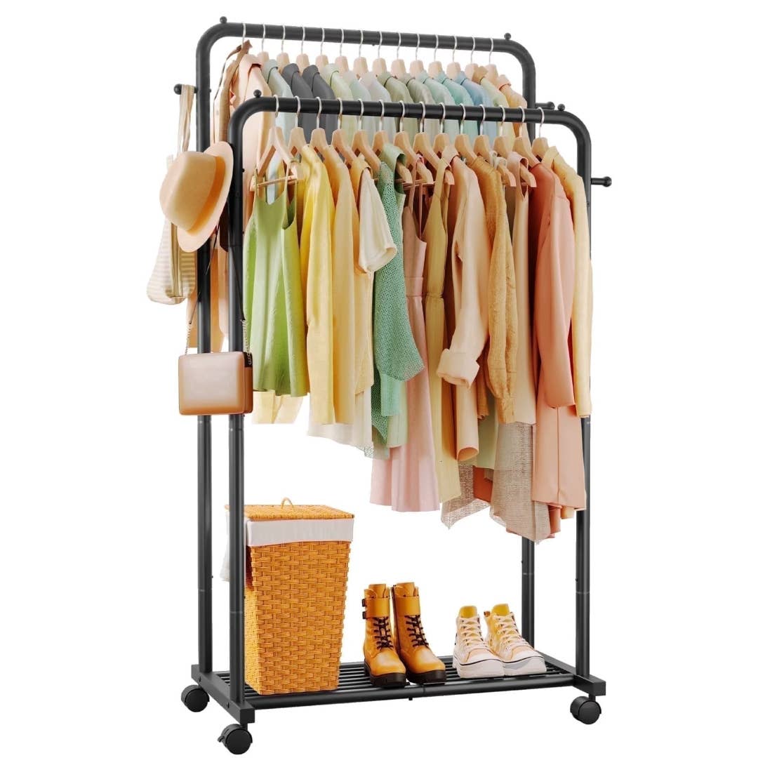 walmart dress rack Zimtown Rolling Clothes Rack Single Rail Hanging Garment Bar Drying Display Adjustable
