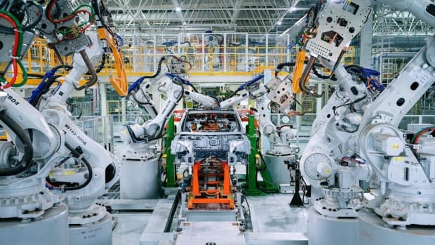 Situated in China's southern city of Zhaoqing, Xpeng's new factory touts 100 per cent automation for installation of car bodies at its welding workshops, with over 200 robotic arms. Photo: Handout