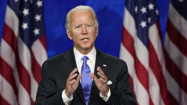 Former US vice-president Joe Biden accepting the Democratic Party presidential nomination on August 20. Photo: AP