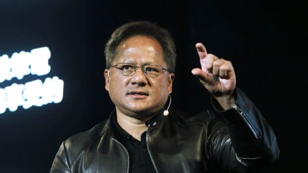 In this 2017 file photo, Nvidia CEO Jensen Huang delivers a speech about AI and gaming during the Computex Taipei exhibition, Taiwan. Photo: AP