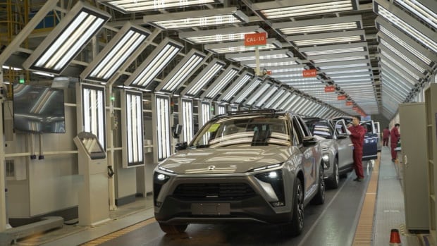 A view of NIO's Hefei Advanced Manufacturing Centre in the Anhui provincial capital in eastern China on December 2020, with semi-finished ES8 all-electric sports-utility vehicles in December 2020. Photo: Thomas Yau.
