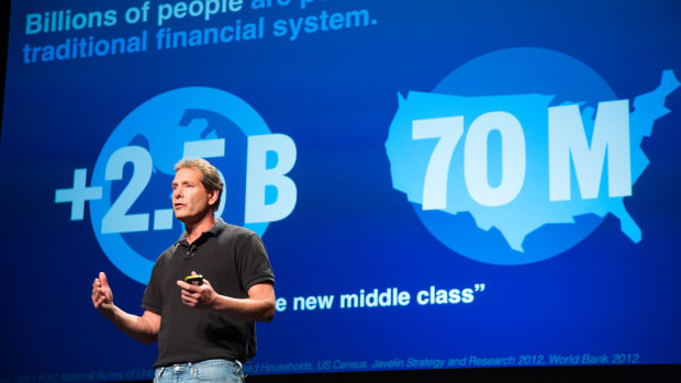 Photo of PayPal CEO Dan Schulman on stage.