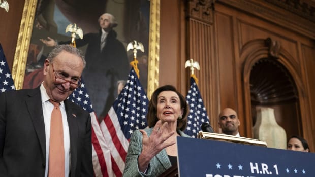 Senate Minority Leader Chuck Schumer, left, and Speaker of the House Nancy Pelosi at an event on Capitol Hill in Washington on Tuesday. Photo: AP