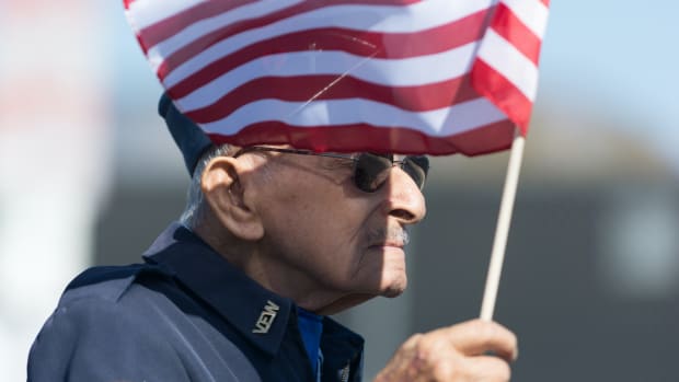 Mission Hills, USA - November 11, 2015: Fito Magdaleno U.S. Army veteran during The San Fernando Valley Veterans Day Parade