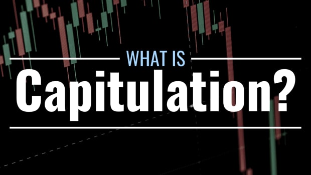 Darkened image of a candlestick chart with text overlay that reads "What Is Capitulation?"