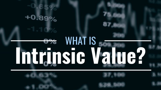 Stock market chart with text overlay: "What Is Intrinsic Value?"
