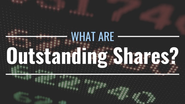 Darkened photo of numbers on an LED display with text overlay that reads "What Are Outstanding Shares?"