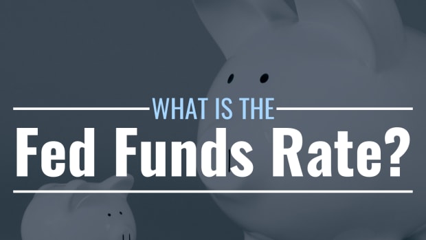 Image of a large piggy bank looking at a small piggy bank with text overlay: "What Is the Fed Funds Rate?"