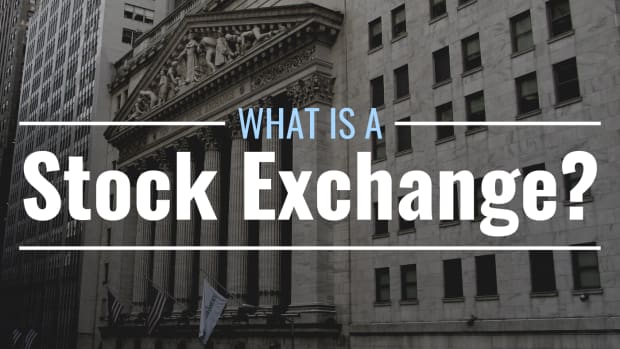 Darkened photo of the New York Stock Exchange building with text overlay that reads "What Is a Stock Exchange?"