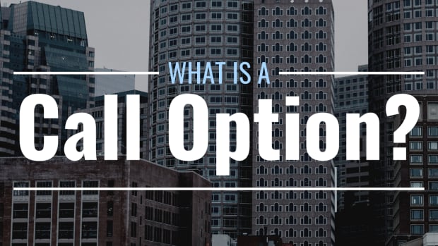 Darkened photo of tall office buildings in a city with text overlay that reads "What Is a Call Option?"