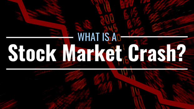 Stock market chart blurred in red with text overlay: "What Is a Stock Market Crash?"