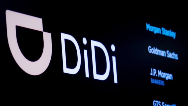 The logo for Chinese ride-hailing company Didi Global Inc is pictured during the IPO on the New York Stock Exchange on June 30. Photo: Reuters