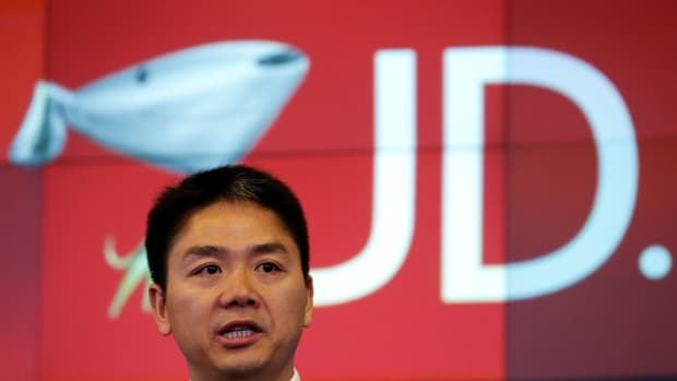 Richard Liu, CEO and founder of China's e-commerce company JD.com, speaks before ringing the opening bell at the NASDAQ in May 2014. Photo: Reuters