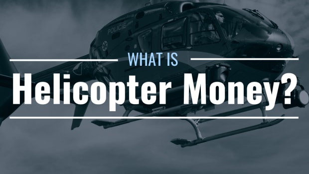Image of a helicopter with text overlap: "What Is Helicopter Money?"