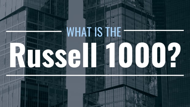 Image of darkened skyscrapers with text overlay: "What Is the Russell 1000?"