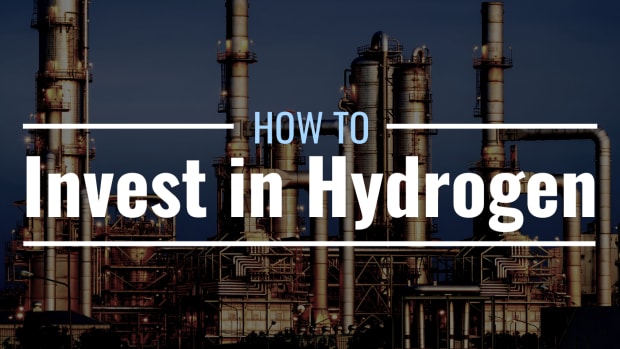 Photo of oil refineries with text overlay that reads "How to Invest in Hydrogen"