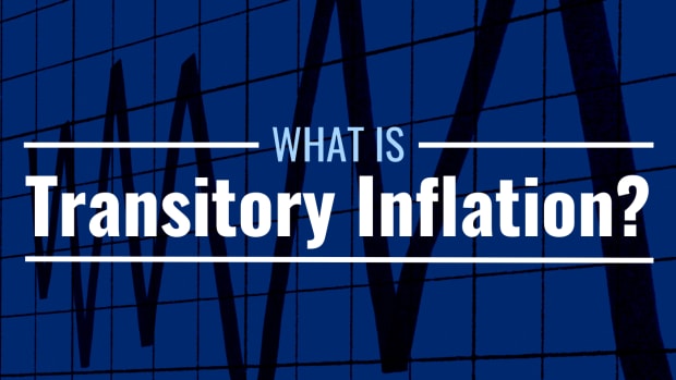 Photo of a woman looking at a graph with text overlay that reads "What Is Transitory Inflation?"