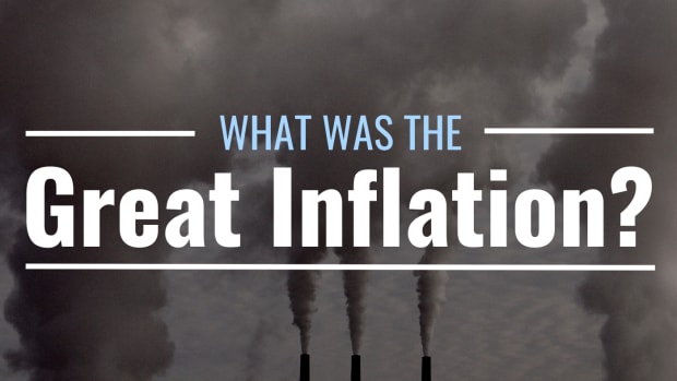Photo of smokestacks emitting large plumes of smoke with text overlay that reads "What Was the Great Inflation?"