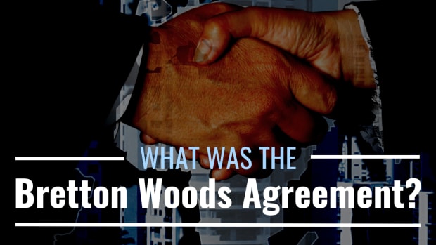 Photo of a handshake imposed over graphics of buildings and the African and European continents with text overlay that reads "What Was the Bretton Woods Agreement?"