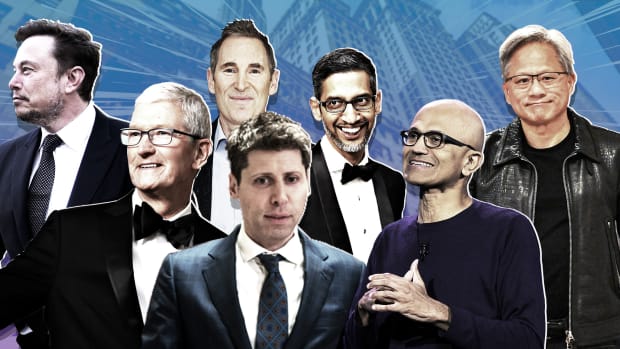Big Tech Magnificent 7 CEOs Elon Musk, Sam Altman, Satya Nadella, Tim Cook, Jensen Huang, Sundar Pichai, and Andy Jassy. lead.
