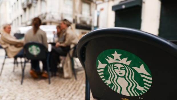 Starbucks logo is seen at cafe in Lisbon, Portugal.