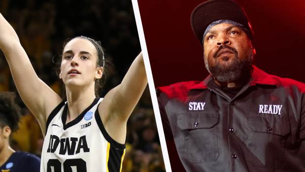 side by side of Ice Cube and Caitlin Clark
