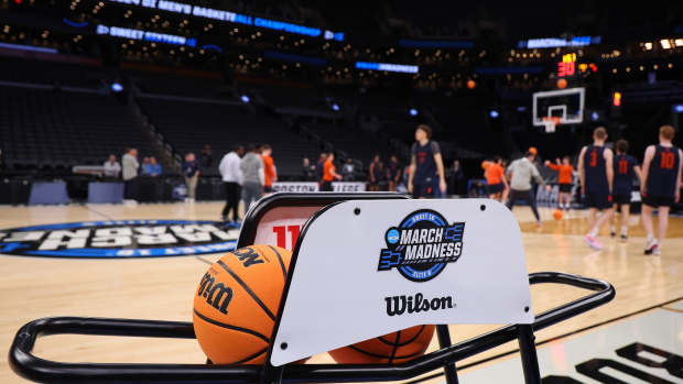 BOSTON, MASSACHUSETTS - MARCH 27: A detail of signage as the Illinois Fighting Illini practice ahead of the NCAA Men's Basketball Tournament Sweet 16 round at TD Garden on March 27, 2024 in Boston, Massachusetts. (Photo by Michael Reaves/Getty Images)