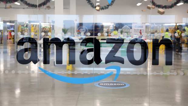 An Amazon logo displayed inside a Robotic Fulfillment Centre.