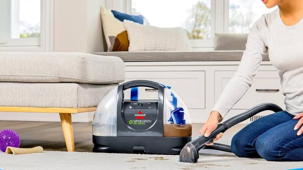The Bissell Little Green Pet Deluxe Portable Carpet Cleaner is on sale right now at Amazon