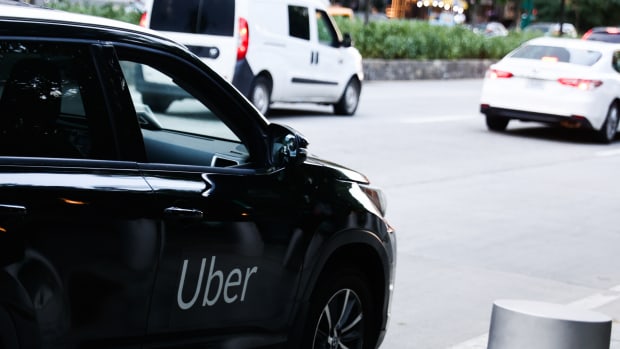 Uber logo is seen on a car in New York City, United States on July 13, 2024. (Photo by Jakub Porzycki/NurPhoto via Getty Images)