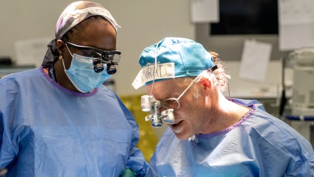 Operation Smile medical volunteers perform a cleft corrective surgery on a child at the Nelson Mandela Children's Hospital in Johannesburg, on 27 July 2024. Operation Smile together with Smile Foundation, Nelson Mandela Children's Hospital and medical volunteers from across SA has partnered up in providing 67 children with corrective surgery, coinciding with Mandela Month. Whilst South Africa's public healthcare system is designed to treat patients with cleft conditions, in many areas it is chronically under-resourced, resulting in long waiting periods for patients. These surgeries are also meant to help alleviate an over burdened health care system. (Photo by Shiraaz Mohamed / AFP) (Photo by SHIRAAZ MOHAMED/AFP via Getty Images)