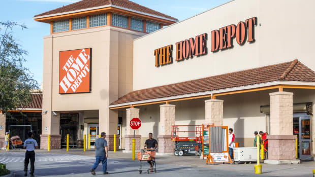 The Home Depot exterior and parking lot in Miami.