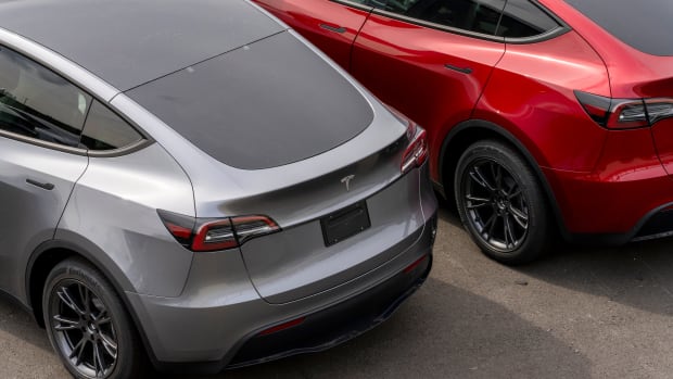 A new Tesla Model Y parked at a logistics drop zone in Seattle, Washington, US, on Thursday, Aug. 22, 2024. The world's largest seller of battery-electric vehicles is well off its pace of 1.8 million deliveries last year and reiterated that volume growth will be notably lower in 2024. Photographer: M. Scott Brauer/Bloomberg via Getty Images