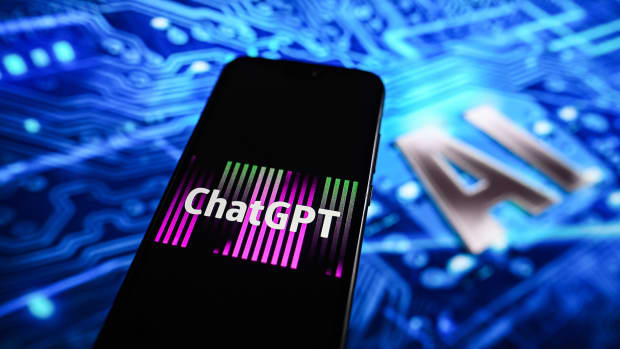 POLAND - 2023/08/01: In this photo illustration, a Chat GPT logo displayed on a smartphone with Artificial Intelligence (AI) design in the background. (Photo Illustration by Omar Marques/SOPA Images/LightRocket via Getty Images)