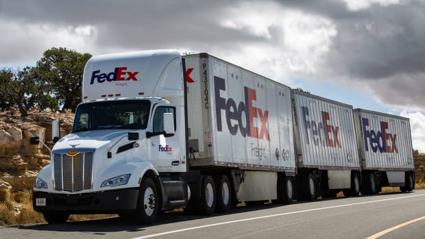 GREEN RIVER, UT - OCTOBER 3:  A FedEx three trailer truck is parked at an Interstate 70 turnout as viewed on October 3, 2023 near Green River, Utah. The town of Green River is near Arches National Park, one of the Fabulous Five Utah Parks, and located in southeastern Utah near the town of Moab. (Photo by George Rose/Getty Images)