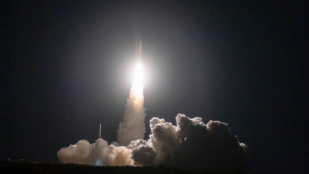 The brand new rocket, United Launch Alliance's (ULA) Vulcan Centaur, lifts off from Space Launch Complex 41d at Cape Canaveral Space Force Station in Cape Canaveral, Florida, on January 8, 2024, for its maiden voyage, carrying Astrobotic's Peregrine Lunar Lander. The mission, called Cert-1, will also carry on board the cremated remains of several people associated with the original "Star Trek" series, including creator Gene Roddenberry and cast member Nichelle Nichols, who portrayed the character Uhura. Roddenberry's ashes have been launched into orbit before. (Photo by Chandan Khanna / AFP via Getty Images)