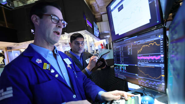 NEW YORK, NEW YORK - APRIL 22: Traders work on the floor of the New York Stock Exchange during morning trading on April 22, 2025 in New York City. Stocks rose as the market opened following a rough day on Wall Street amid U.S. President Donald Trump’s latest criticism of Federal Reserve Chair Jerome Powell. The Dow Jones opened up over 500 points, the S&P 500 gained 1.2%, and the Nasdaq opened 1.3%. (Photo by Michael M. Santiago/Getty Images)