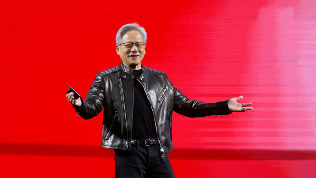 Nvidia CEO Jensen Huang delivers a keynote address.