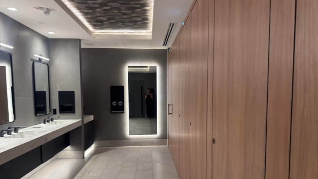 The restroom of the American Airlines Philadelphia Flagship Lounge. lead.