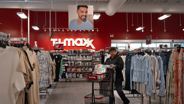CHICAGO, ILLINOIS - MAY 21: A customer shops at a T.J. Maxx store on May 21, 2025 in Chicago, Illinois. T.J. Maxx beat analyst expectations when it reported first quarter earnings today, but the stock price plummeted as the company said it expects tariffs to have a negative impact on second quarter earnings.   (Photo by Scott Olson/Getty Images)