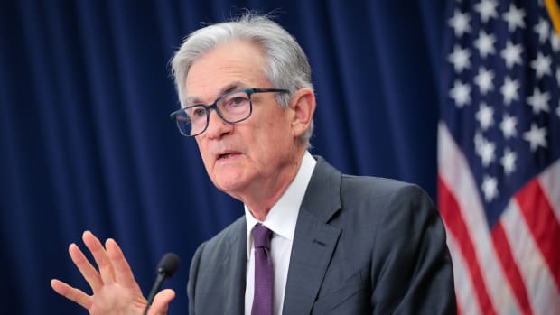 Federal Reserve Chairman Jerome Powell answers questions from reporters following a Federal Open Market Committee meeting.