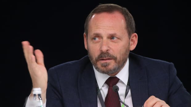 Yandex CEO Arkady Volozh speaks at the Artifical Intelligence Journey in Moscow on Nov. 9, 2019. Volozh in 2025 was CEO of cloud-infrastructure provider Nebius.