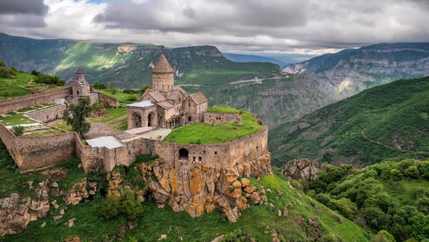 An aerial view of mountains in Yerevan, Armenia. lead.