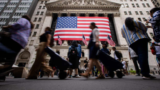 The New York Stock Exchange (NYSE) in New York, US, on Wednesday, July 2, 2025. US stocks were flat, erasing pre-market losses after a report showing an unexpected decline in employment raised concerns of slowing economic growth ahead of a more widely followed gauge of labor due Thursday. Photographer: Michael Nagle/Bloomberg via Getty Images
