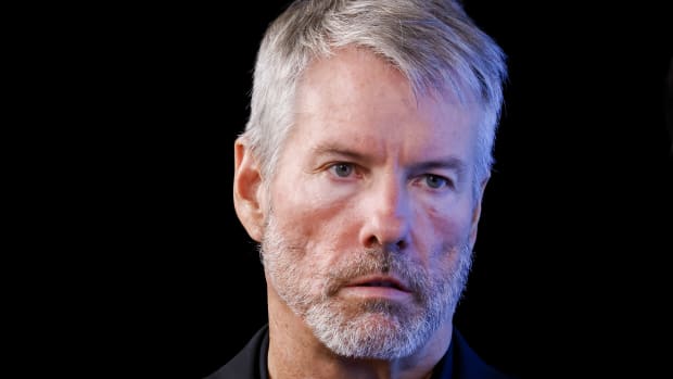 Michael Saylor, chairman and chief executive officer at MicroStrategy, during an interview at the Bitcoin 2023 conference in Miami Beach, Florida, US, on Thursday, May 18, 2023. The three-day conference is touted by organizers as "the biggest annual celebration of Bitcoin in the world." Photographer: Eva Marie Uzcategui/Bloomberg via Getty Images