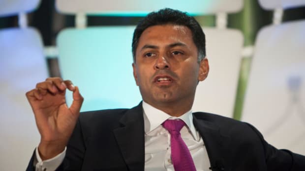 Nikesh Arora, CEO of Palo Alto Networks and former President of Global Sales Operations and Business Development at Google, speaks during the TechCrunch Disrupt conference in New York, on Wednesday, May 26, 2010. (Photo by Ramin Talaie/Corbis via Getty Images)